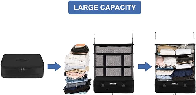 TABITORA Portable Hanging Travel Shelves Bag Packing Cube Organizer Suitcase Storage Large Capacity