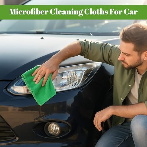 Nuenen Car Microfiber Clean Cloths, Green, 16 x 16 Inch, 60 Pcs