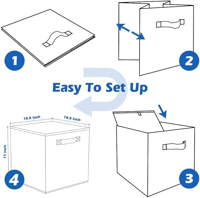 PowerKing Collapsible Storage Cubes with Handles, Fabric Foldable Bins for Closet Shelves, Durable Organization Storage Bins, 10.5'' x 11'' x 10.5'', 6 Pack, Dark Blue