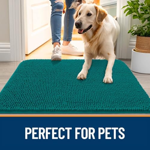 OLANLY Dog Door Mat for Muddy Paws 47x20, Super Absorbent Chenille Mud Mat