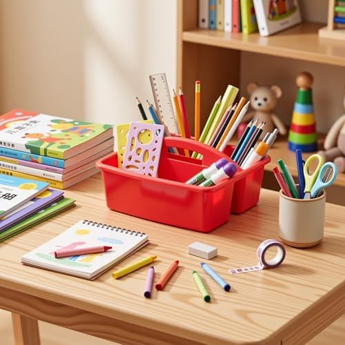 Kathfly 12 Pack Classroom Caddy Organizer with Handle Bulk, Blue Red