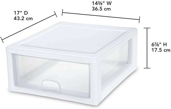 Sterilite 6-Pack 16 Quart Stacking Drawer, Clear Storage Closet Organizer, White Frame - Stackable Modular Plastic Drawers for Clothes, Accessories, Craft Supplies, Shoes or Linens