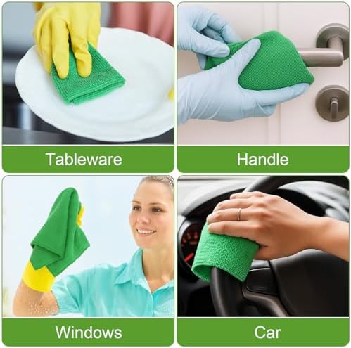 Nuenen Car Microfiber Clean Cloths, Green, 16 x 16 Inch, 60 Pcs