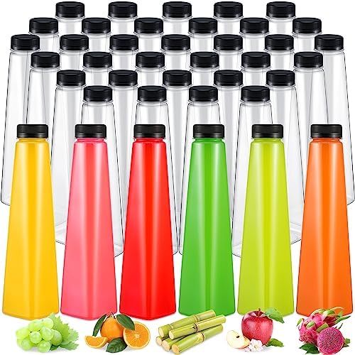 Tanlade 100 Pcs Plastic Juice Bottles with Caps Empty Reusable Beverage Containers Clear Disposable Drink Bottles with Black Tamper Evident Lids for Juicing Smoothie Beverages Fridge(16 oz)