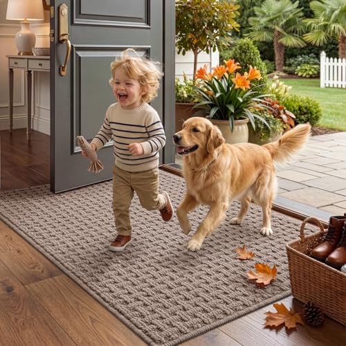 LUMI Washable Indoor Door Mat for Entryway 48x72, Entrance Mat, Taupe