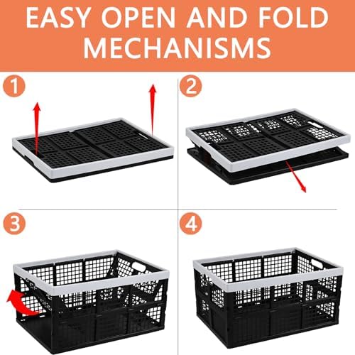 3-Pack 66 L Large Plastic Collapsible Storage Crates, Black