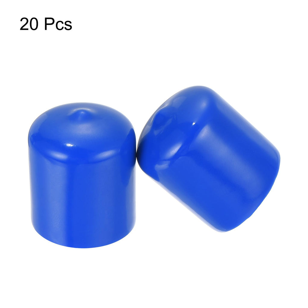 20pcs Rubber End Caps 23mm ID Vinyl Round Tube Bolt Cap Cover Screw Thread Protectors Blue