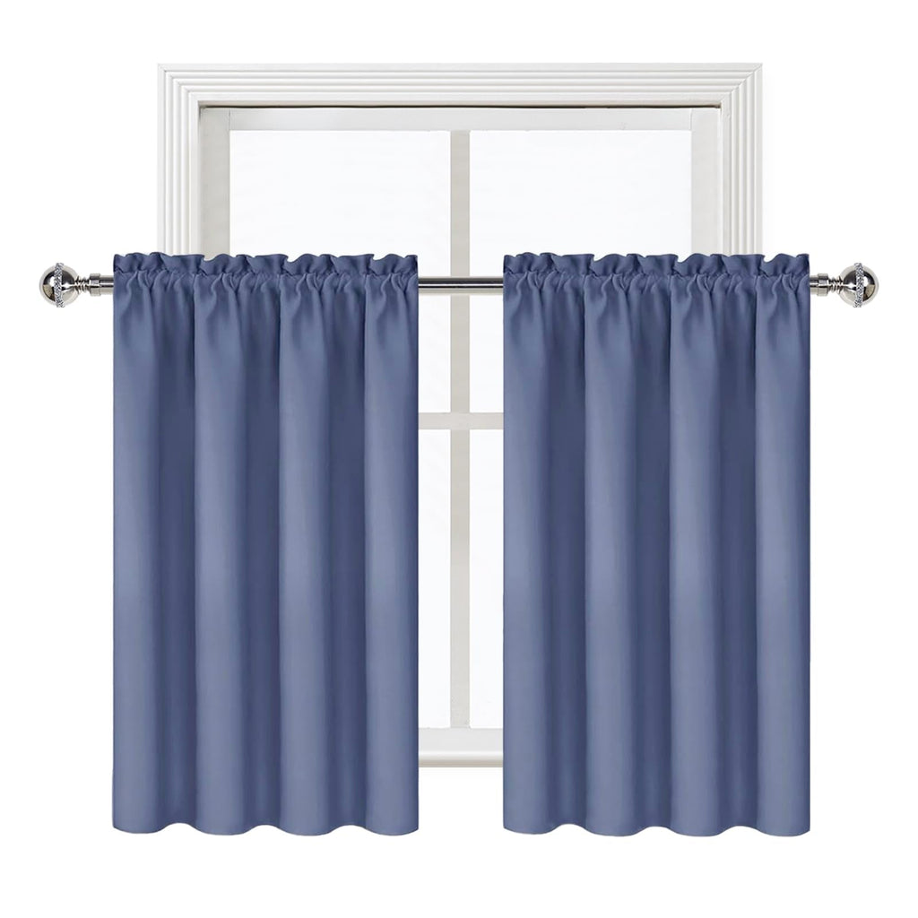 Short Blackout Curtains 42 x 36 Inch for Kitchen RV Bunk Dusty Blue