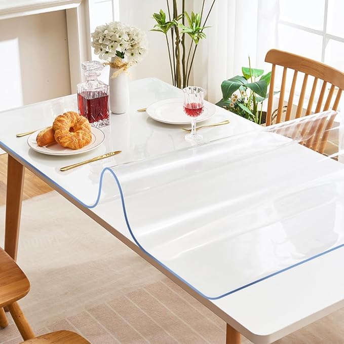 120x42 Inch Vinyl Clear Table Cover Protector Thicken Glass Plastic Table Protector for Dining Room Table Glass Plastic Tablecloth Protector Transparent Table Cloth Table Pad for Kitchen Wood Grain