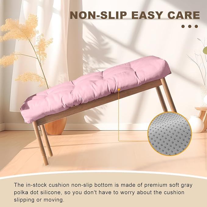Bench Cushion 42 inches,Indoor/Outdoor Non-Slip Tufted Cushions, Premium Waterproof Linen, Soft Piano Sofa Cushions, High-Density Memory Foam(Light Pink-42x16 x 4 in)