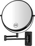 8” Makeup Mirror Wall Mounted, 1X/10X Double-Sided Wall Mount Magnifying Bathroom Mirror with Folding Extendable Arm, 360° Swivel Vanity Shaving Mirror for Bathroom and Makeup, Black (No Light