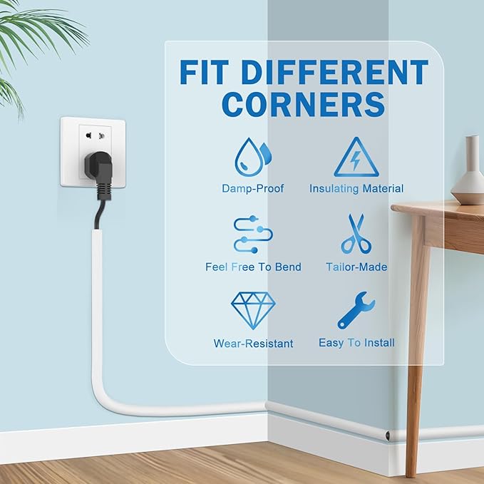 UOMTFAI Wall Cord Hider 118 Inch - Self-Adhesive Wire Cover Raceway for Walls, Flexible PVC Cable Concealer for Home and Office, W0.59 H0.39in - White