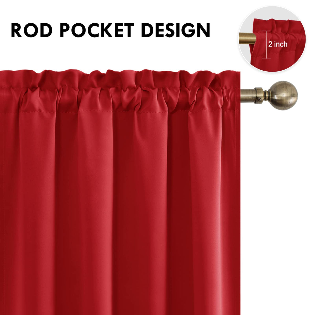 Blackout Curtains for Bedroom Living Room 52 x 63 Inch Long Red (2 Count)