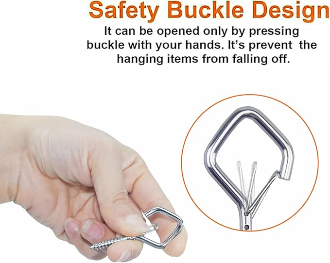 10 PCS Eye Screw Hooks for Hanging Heavy Duty with Safety Buckle.Metal Ceiling Hooks for Hanging Plants,Cup,Wind Chime,Bird Feeders,christmas String Lights at Indoor&Outdoor,2.36 Inch(No Drill Bit)