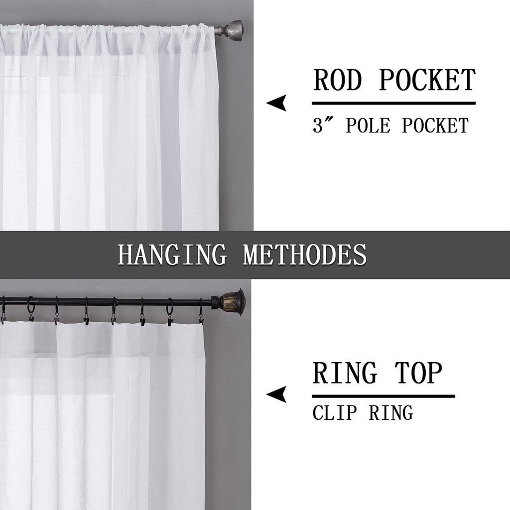 Sheer Curtains Bedroom Linen Textured Curtain Sheers Light Filtering Voile Rod Pocket Curtains for Living Room (2 Count)