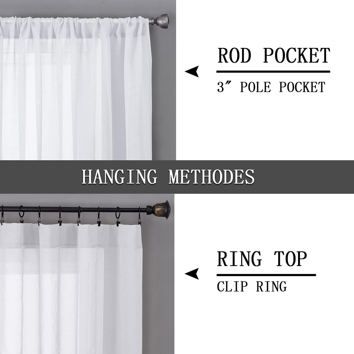 Short Sheer Curtain Living Room Linen Textured Curtains Sheer Light Filtering Voile Rod Pocket Curtain for Bedroom (2 Count)
