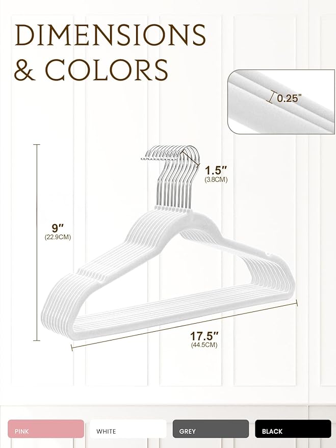 Smartor Velvet Hangers 70 Pack, White Non Slip Clothes Felt Hanger Heavy Duty for Coat, Premium Slim Space Saving Hangers for Closet Organizer and Storage, 360° Rotating Silver Hook