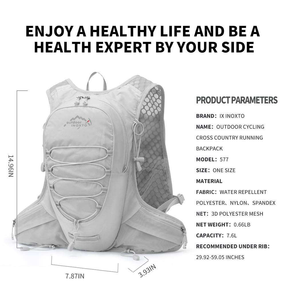 IX INOXTO Running Hydration Vest for Men & Women - 3L Water Backpack for Trail Running, Marathon, Race & Hiking (Grey)