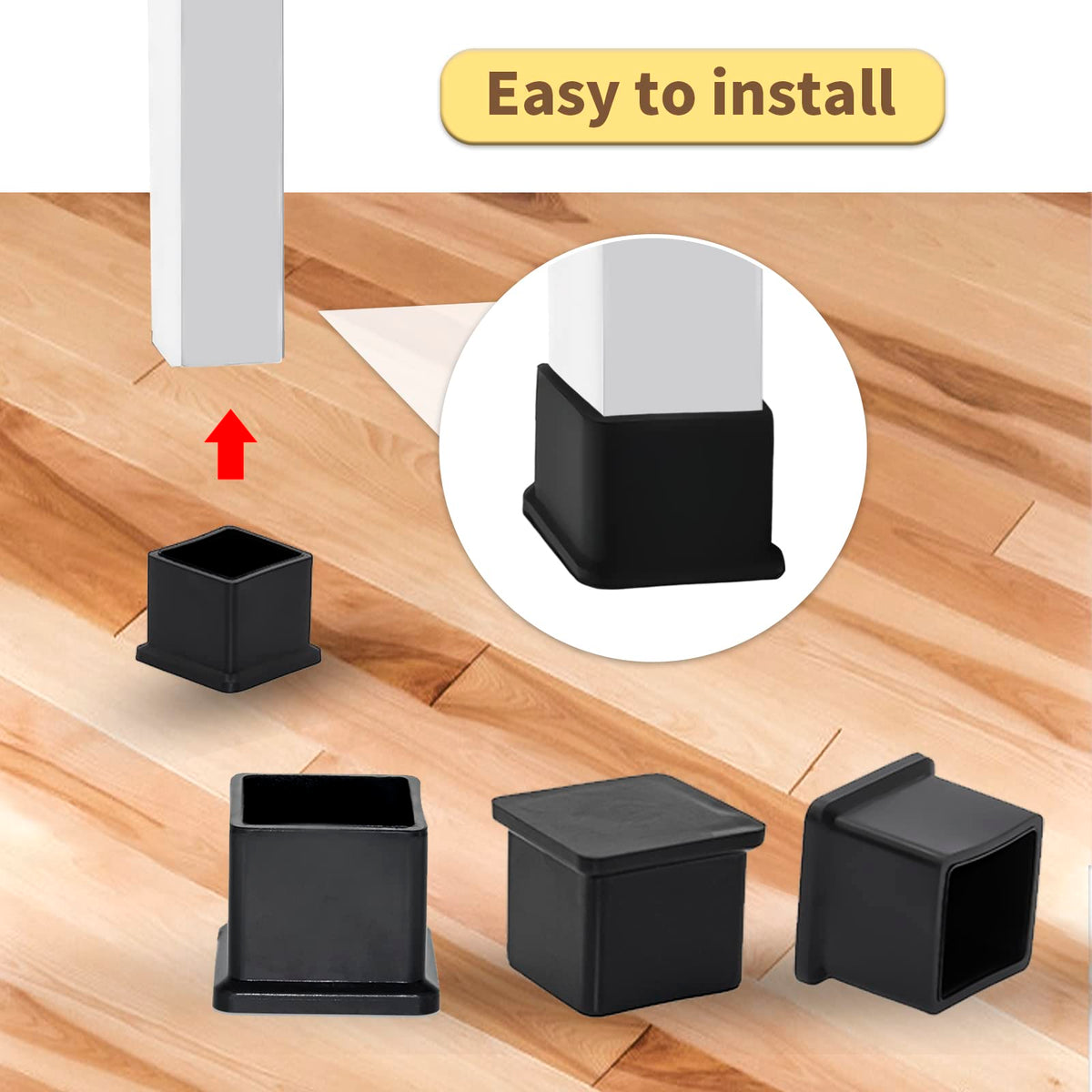 Flexible PVC Patio Chair Table Leg Tips Caps Square Furniture Covers 25 x 25 mm (20 Count)