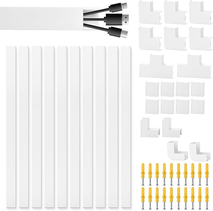 Bates- Cord Cover Raceway Kit, 157in Cable Hider, Cord Covers for Wires on Wall, Wire Covers for Cords, Cord Hider Wall, Wire Hiders for TV on Wall, Cable Cover, Wire Hider, 15.7in X W0.9in X H0.6in