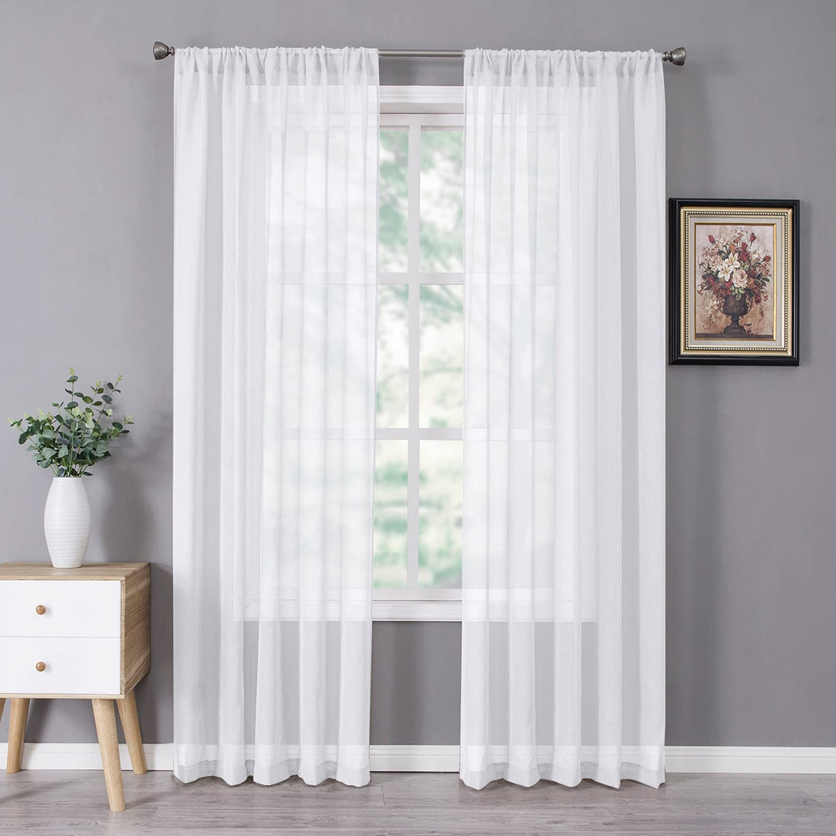 Sheer Curtain Linen Textured Living Room Curtains Sheer Light Filtering Rod Pocket Voile Curtain for Bedroom