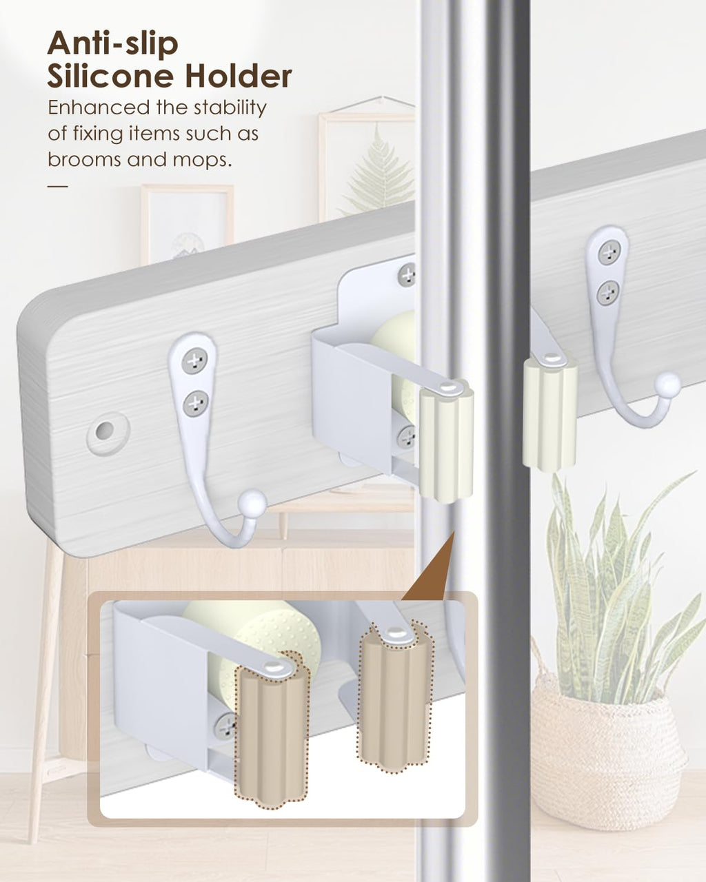 White Broom Holder Wall Mount