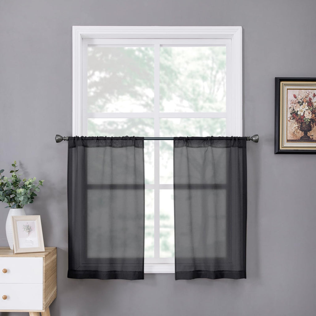 Sheer Tier Curtains Kitchen Linen Textured Half Curtain Sheers Light Filtering Rod Pocket Voile Bathroom Short Curtains for Farmhouse (2 Count)