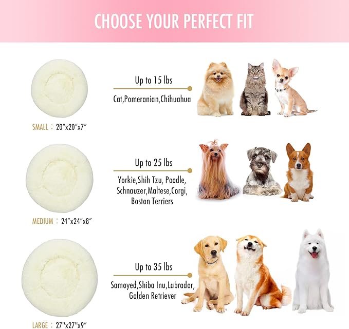 Anti Anxiety Round Fluffy Plush Faux Fur Warm Washable Dog Bed & Cat Bed, Original Bed for Small Medium Large Pets,Used to Relieve Joints and Improve Sleepï¼?0"/24"/27''ï¼?(27", White)