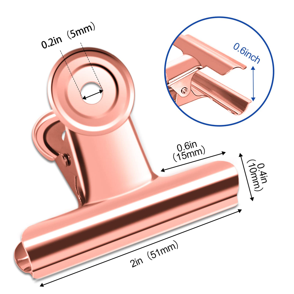 20 Pack Large Metal Hinge Rose Gold Clips 51mm for Crafts (20 Count)