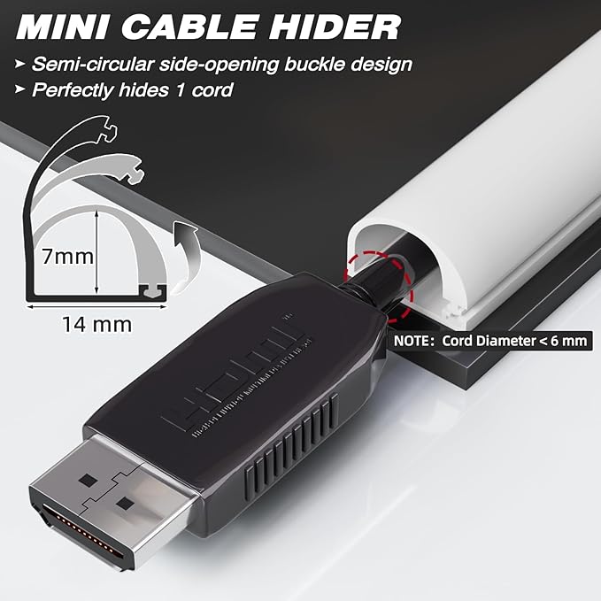 118”TV Cord Hider for Wall Mounted TV, Selfadhesive Wall Cable Hider for 1 Cord, Flexible Silicone White Cord Covers Wire Hiders for Cords on Wall,Babyproof Cable Concealer Raceway Management