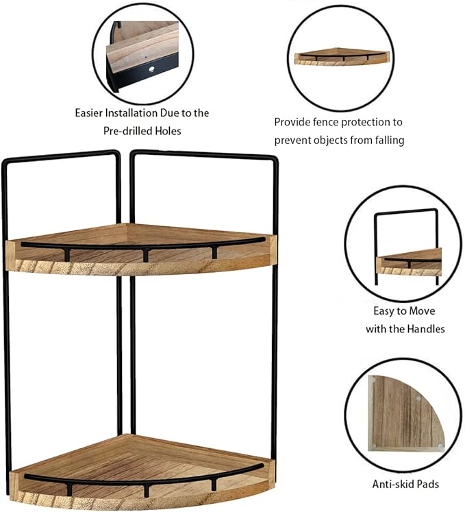 Dorhors 2-Tier Bathroom Counter Organizer,Vanity Counter Corner Shelf, Skincare, Wood Countertop Bathroom Storage and Organization for Kitchen (Brown)