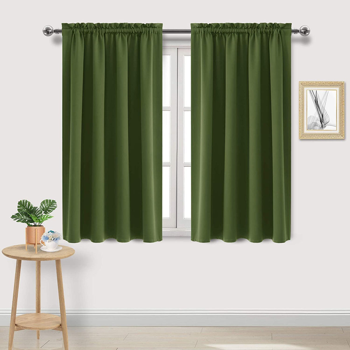 Blackout Curtains for Bedroom 42 x 45 Inch Long Olive Green 2 Panels (2 Count)