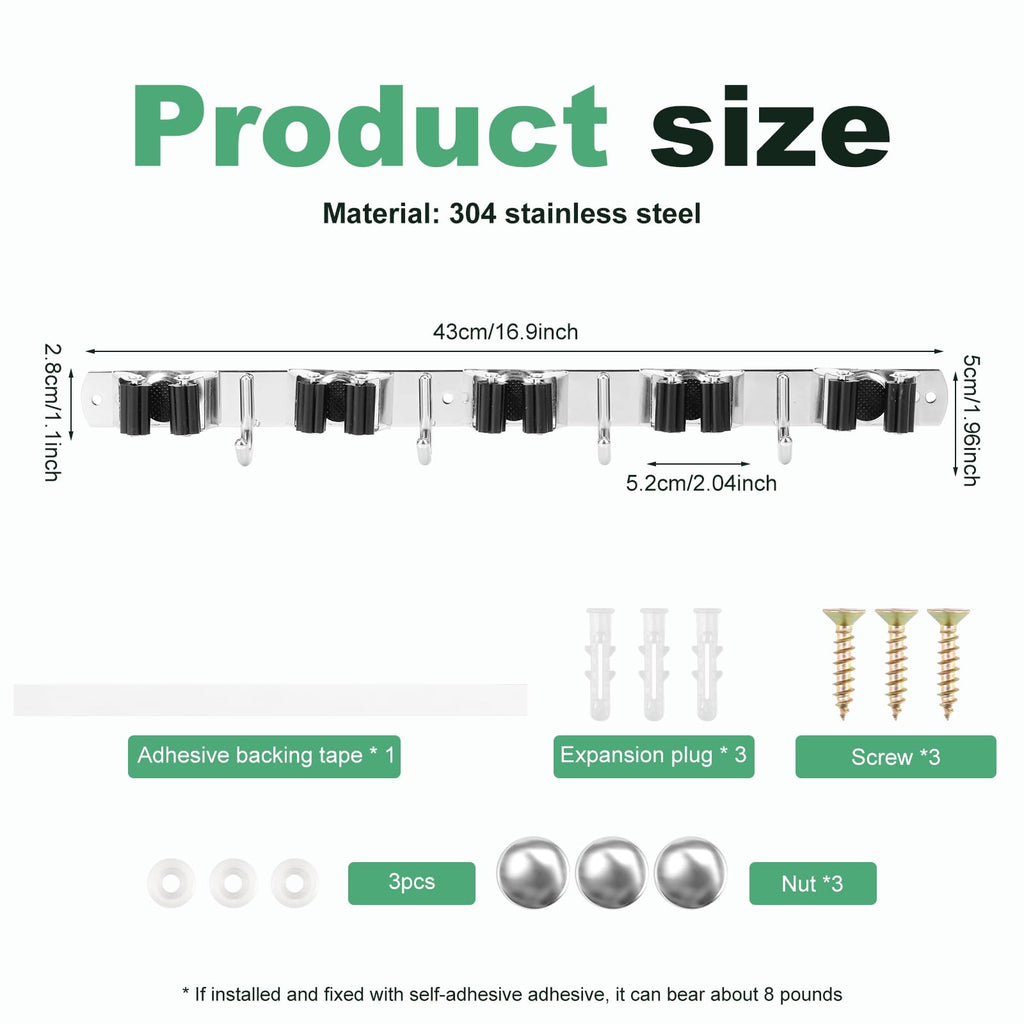 5 Pack Broom Holder Wall Mount (5 Count)