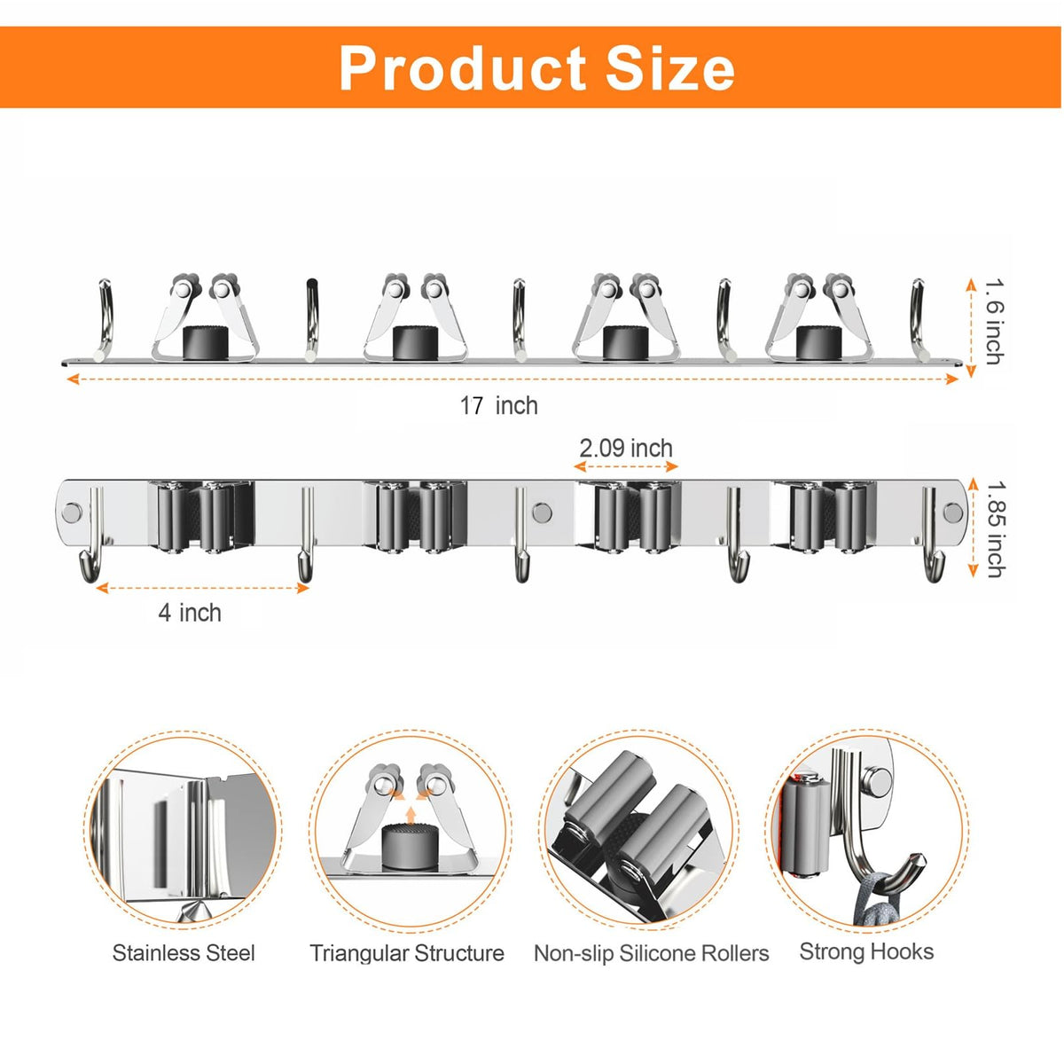 Mop and Broom Holder Wall Mount