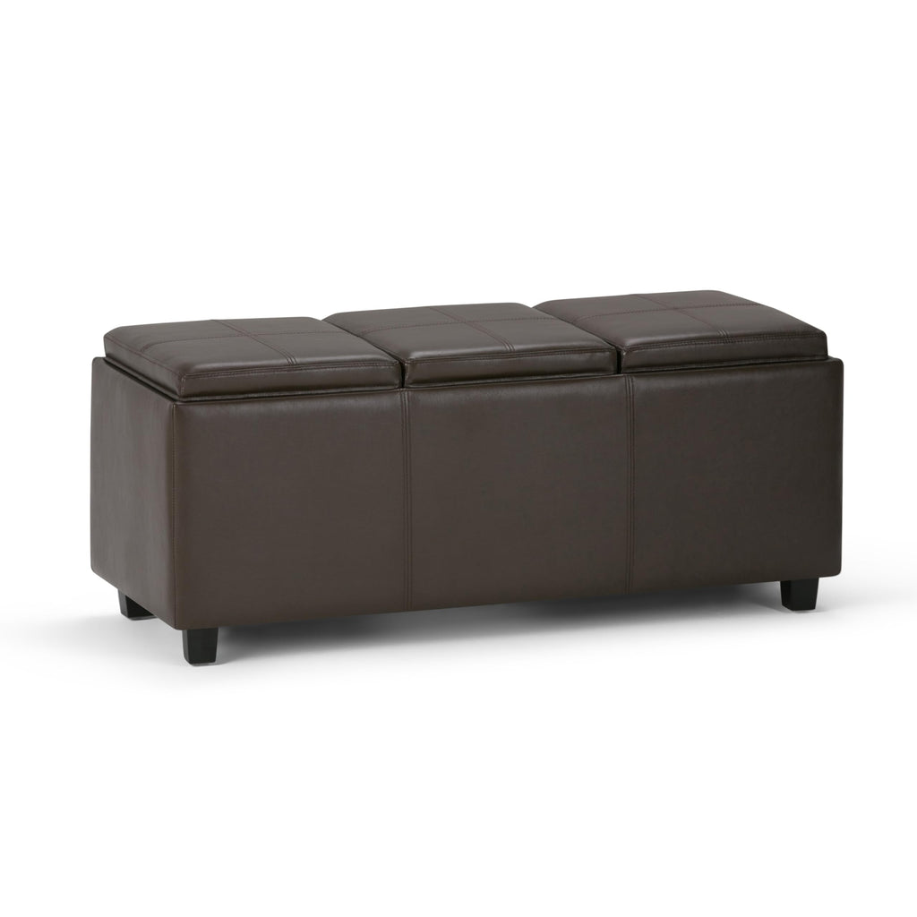 Avalon 42" Wide Vegan Leather Storage Ottoman in Chocolate Brown
