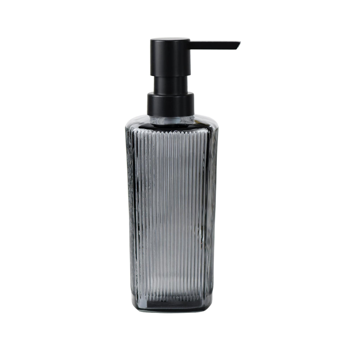 12 oz Glass Soap Dispenser with Vertical Stripe with Black Plastic Rustproof Pump