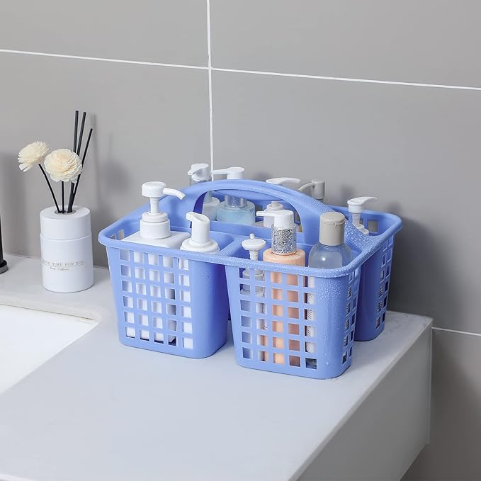 JiatuA Portable Shower Caddy Basket with Compartments Cleaning Supplies Organizer with Handle Plastic Storage Divided Tool Bin for Bathroom, Bedroom, Kitchen, College Dorm, Garden, Under Sink, Blue