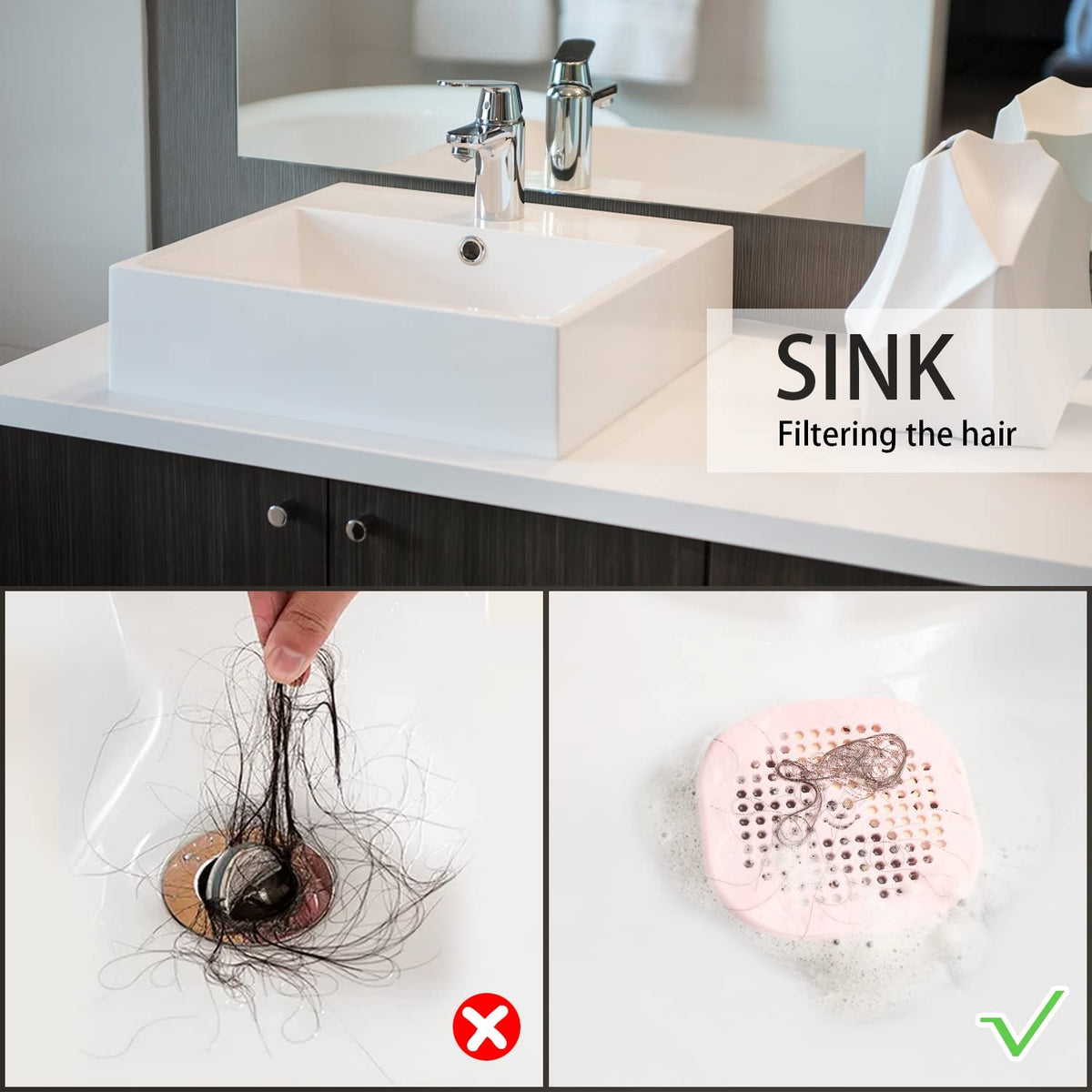 2 Pack Drain Cover Hair Catcher Drain Plug Hair Stopper Drain Protector for Shower Bathroom Accessories Bathtub Deep Grey (2 Count)