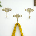 Indian Shelf 33 Lb. 3 Pieces Key Holder Flower Vintage Brass Decorative Wall Hooks for Hanging Unique Coat Rack Wall Mount Antique Towel Hangers Gold