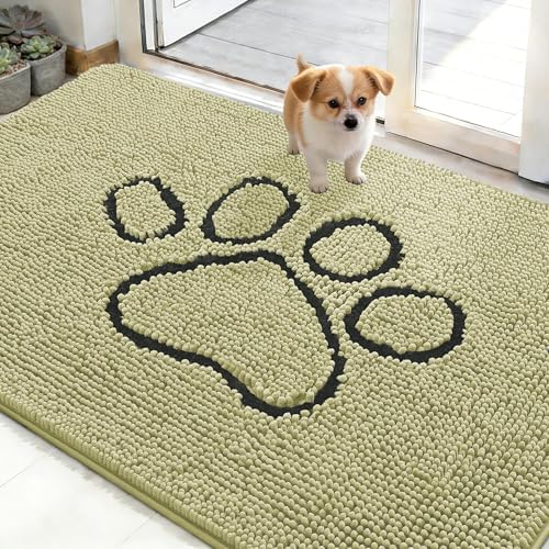 OLANLY Dog Door Mat for Muddy Paws 48x30, Paw Print Design Chenille Mud Mat