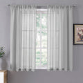 Short Sheer Curtains Linen Textured Bedroom Curtain Sheers Light Filtering Rod Pocket Voile Curtains for Living Room