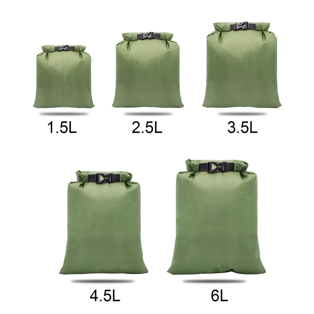 TRENDBOX Set of 5 Sizes Roll Top Waterproof Dry Bag Kit Storage Compression Bag Sack Poch Packing Organizers Water Resistant Camping Travel - Forestgreen
