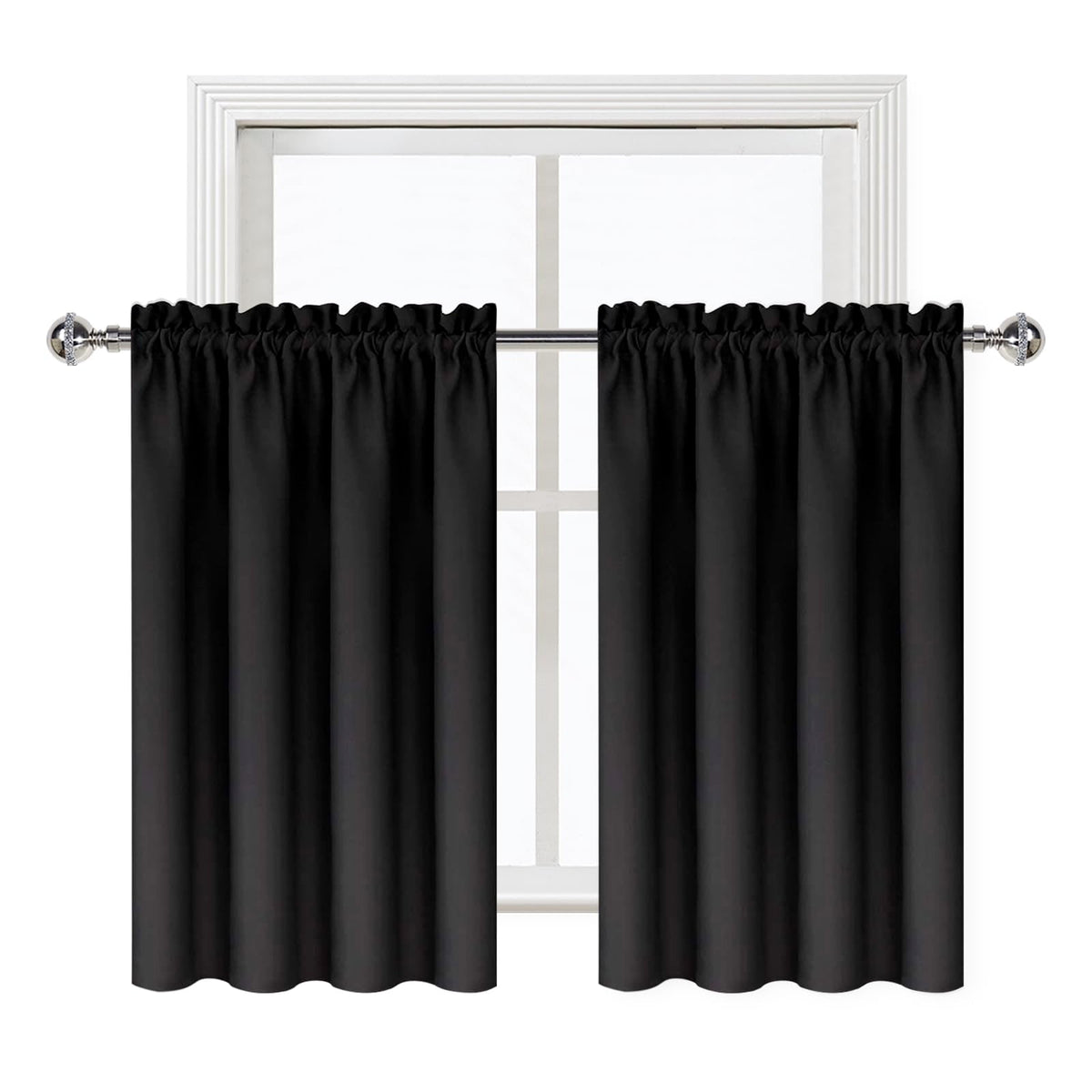 Short Blackout Curtains 42 x 36 Inch Long for Kitchen RV Bunk Black (2 Count)