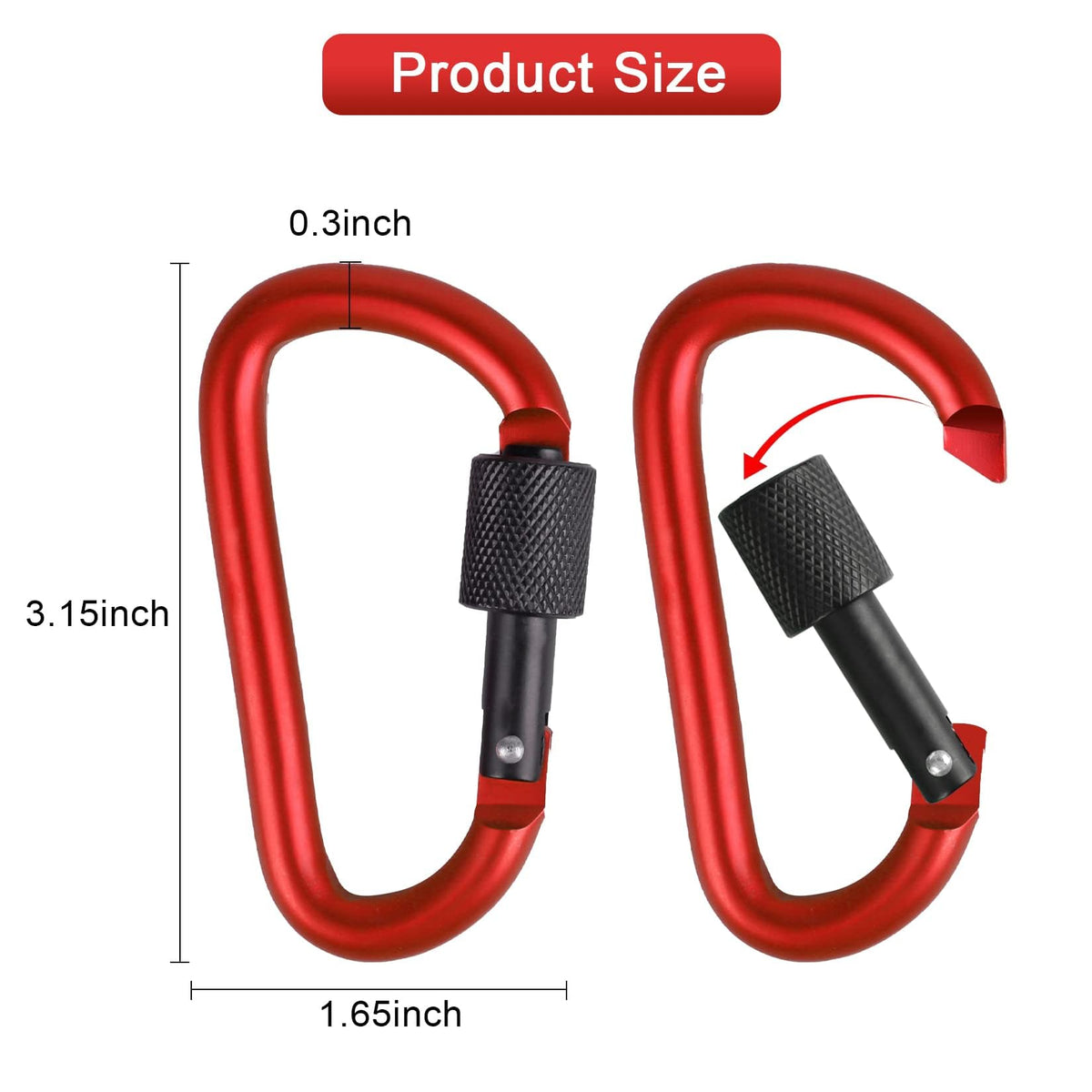 10 Pack Aluminum D Ring Key Rings Hiking Clips Locking Carabiner for Hiking Camping Fishing and Outdoor Use，Clips with Screw Gate Multicolored
