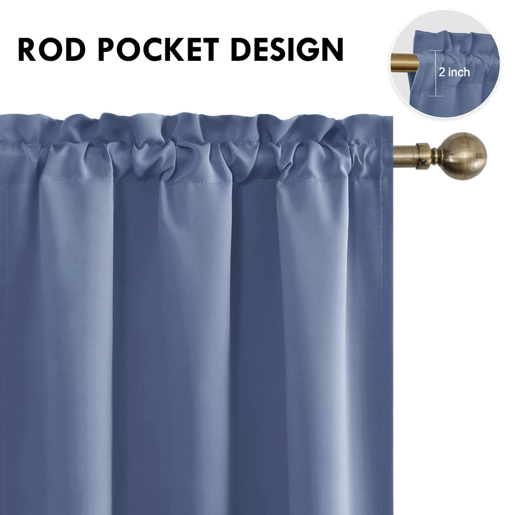 Blackout Curtains for Bedroom 38 x 54 Inch Long Dusty Blue 2 Panels