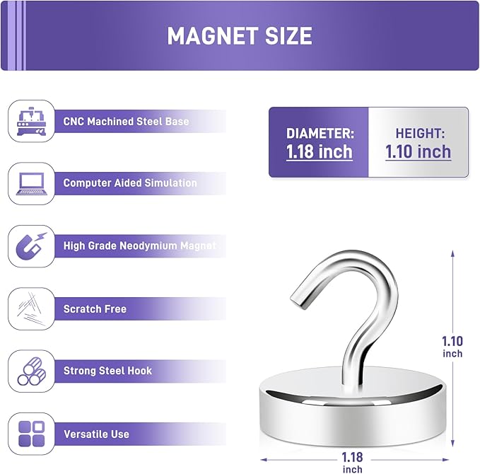 Neosmuk Magnetic Hooks, Cruise Ship Essentials, 100lb+ Heavy Duty Magnetic Hooks for Cruise Cabins, Refrigerator, Grill, Hanging, and Travel | Extra Strong Must-Haves Magnet Hook,Gold
