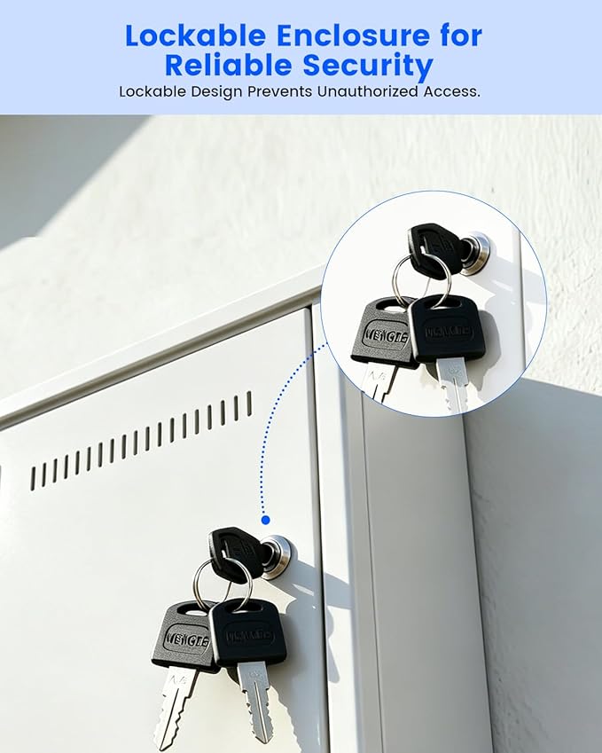 DVR Lock Box & NVR Enclosure, Heavy Duty Lockable Metal Cabinet for CCTV Surveillance, Wall Mount with Ventilation & Cable Management