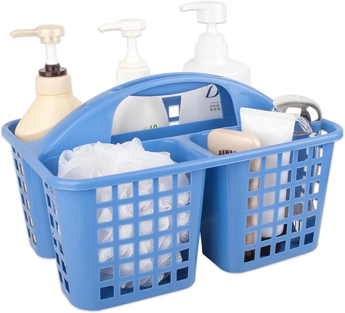 JiatuA Portable Shower Caddy Basket with Compartments Cleaning Supplies Organizer with Handle Plastic Storage Divided Tool Bin for Bathroom, Bedroom, Kitchen, College Dorm, Garden, Under Sink, Blue