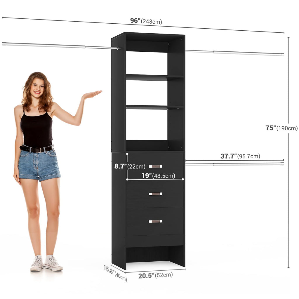 96'' Closet Organizer System with 3 Hanging Rods