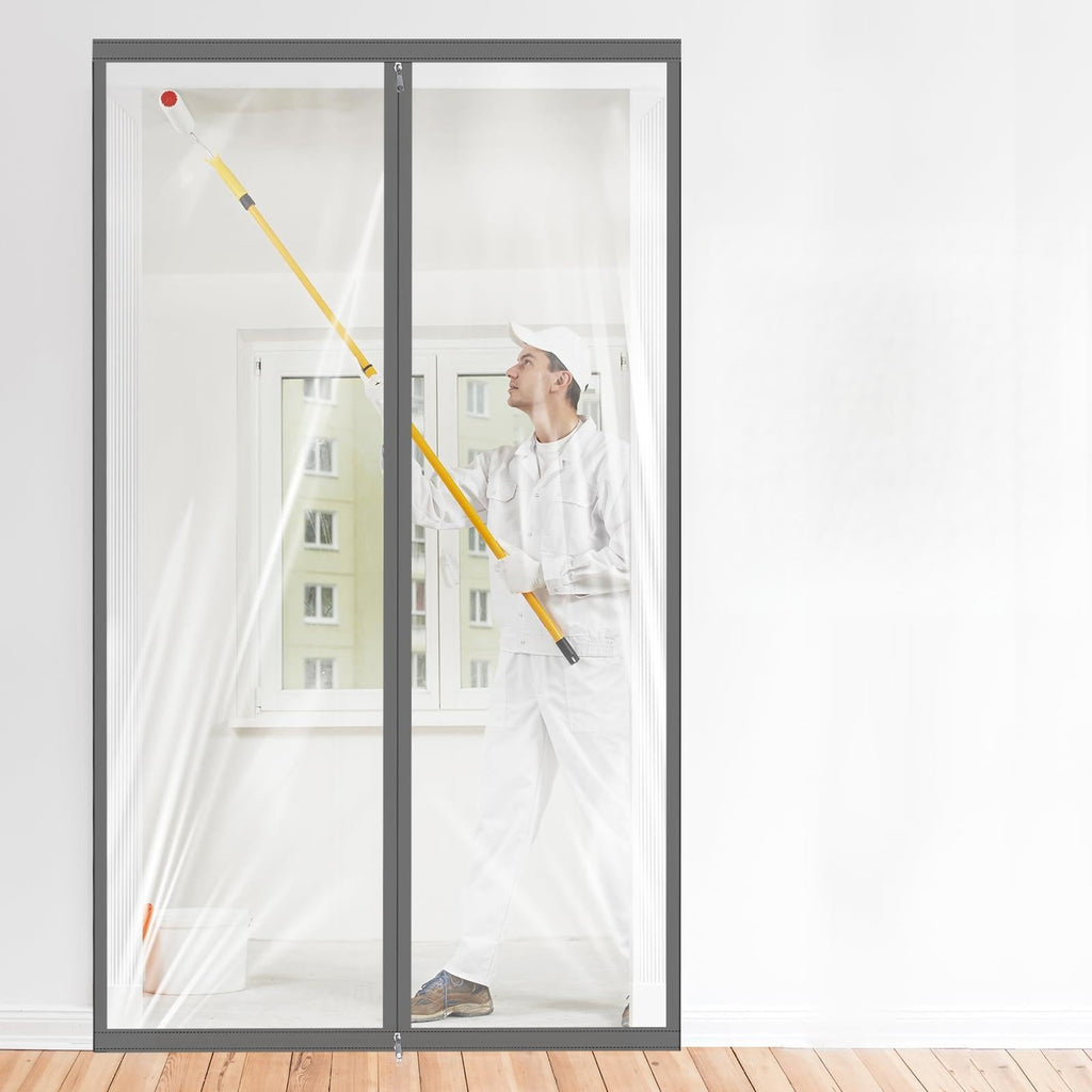 1 Pack Zipper 60 x 102 Inch Dust Barrier Door Kit 5 x 8.5 ft Reusable Temporary Wall Construction Plastic Curtain Cover Containment Standard Gray Doorway Screen Sheeting for Home Renovation